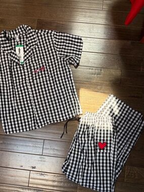 NEW Black & White Gingham LOVE Women's Keith Haring Pajama Set